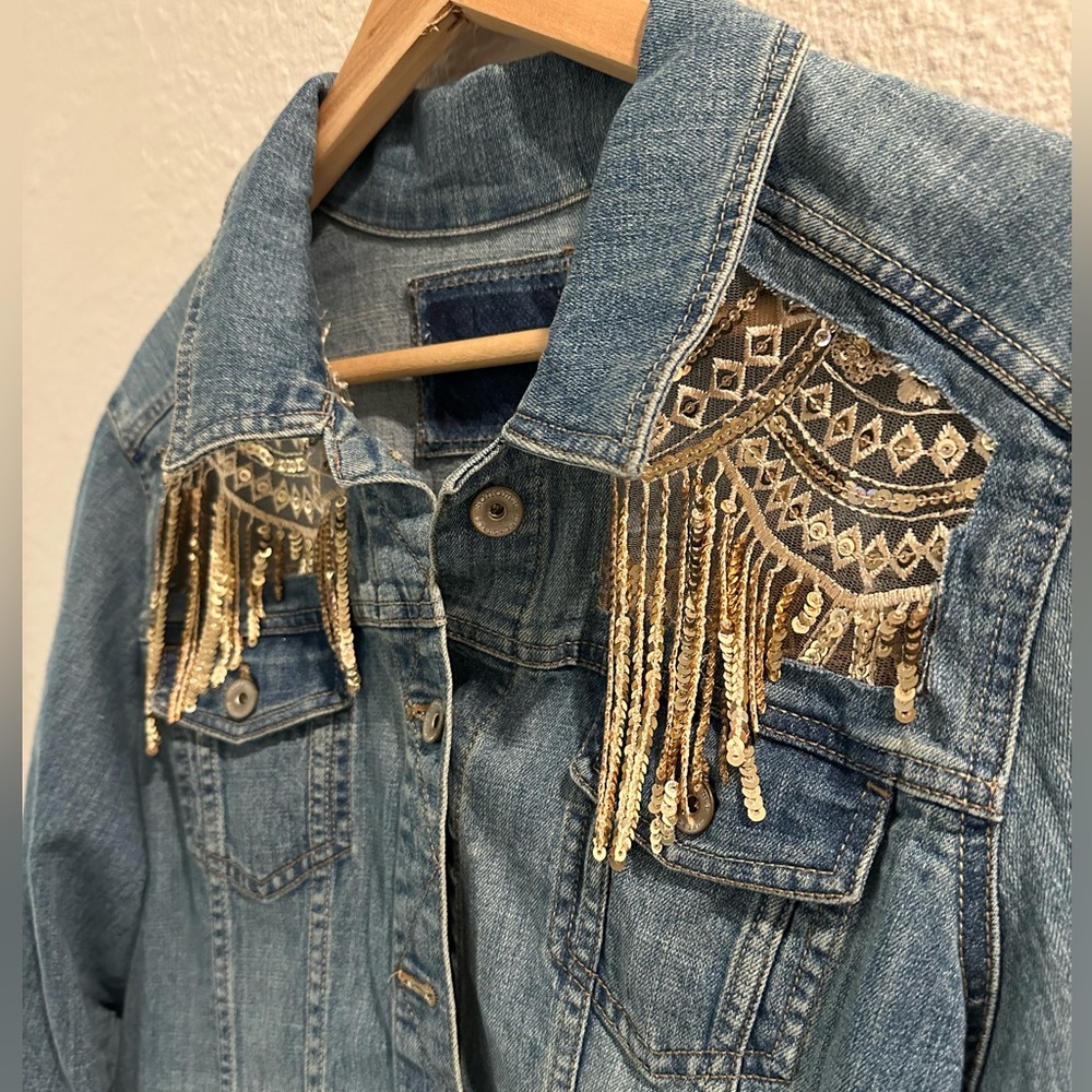 Dragon Denim Sequin Fringe Jean Jacket